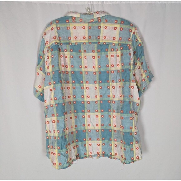 Liz & Me Button Down 4X Women's Plaid Floral Embroidered Short Sleeve Blouse - Picture 4 of 5